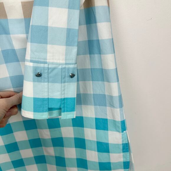 Ming Wang Gingham Ruffle Collar Top Blouse Relaxed Cotton Blue Popover XXS NWT - Picture 7 of 12